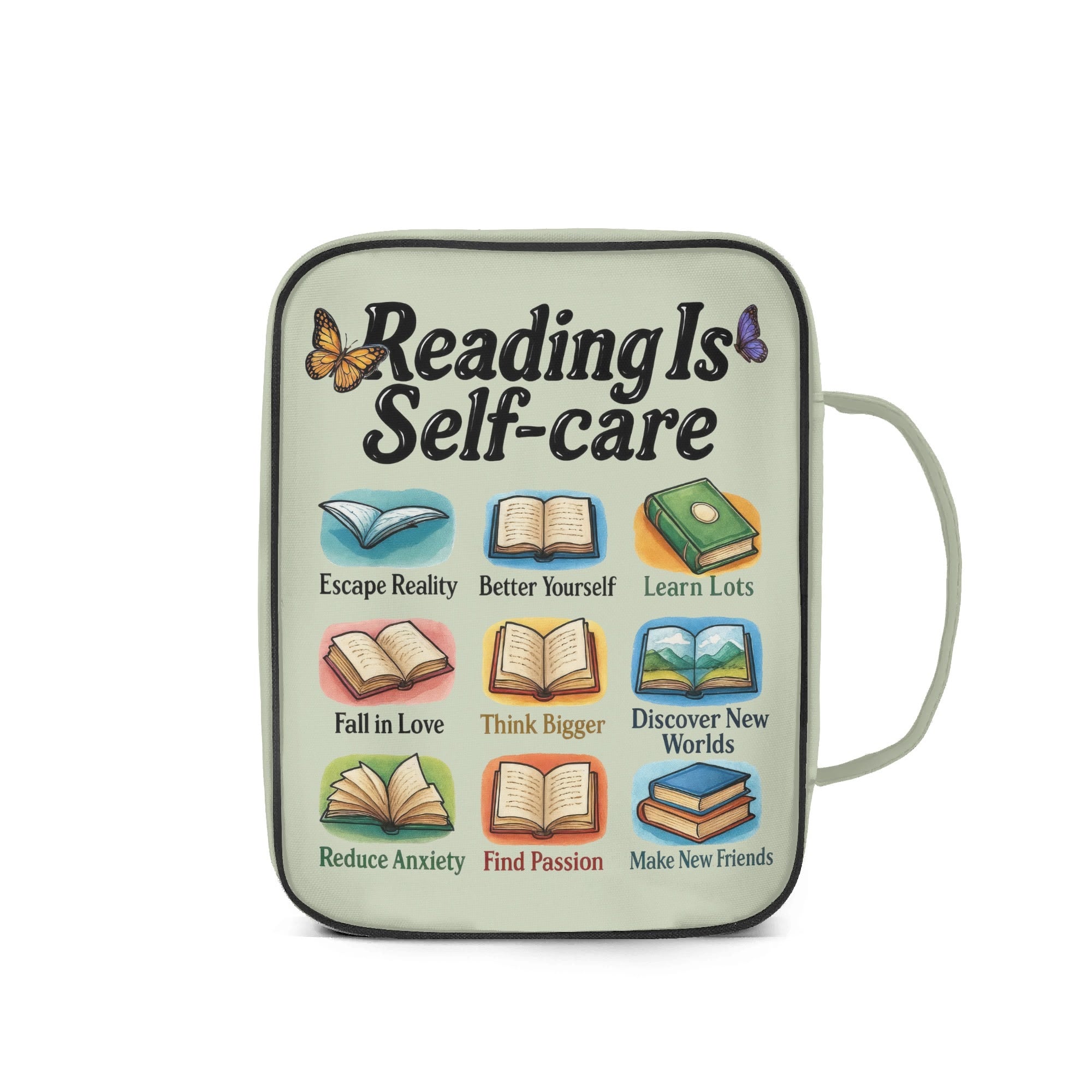 Reading Is Self Care - Personalised Book Bag / Cover With Zippered Pocket Personalised Book Bag / Cover Printed Offshore