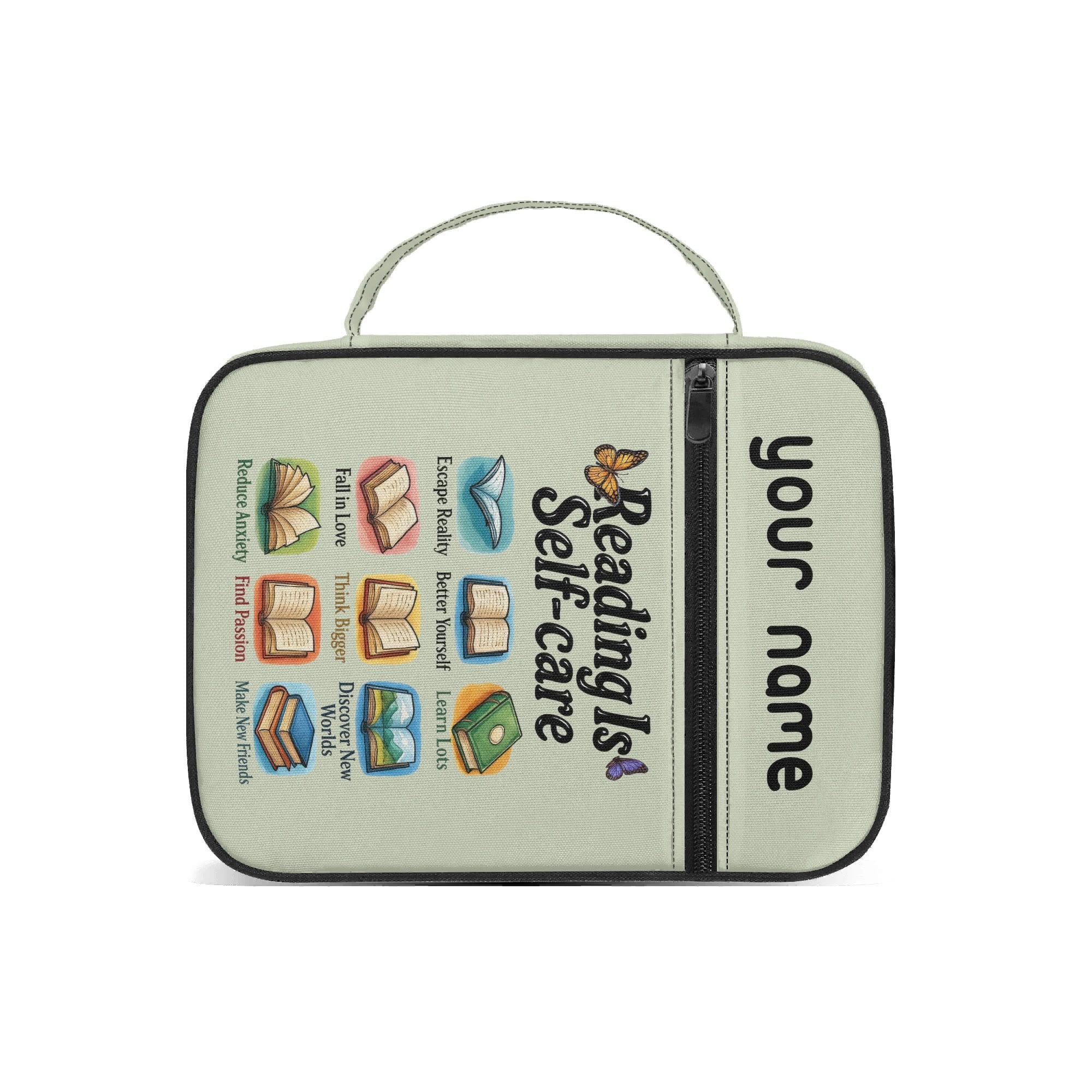 Reading Is Self Care Personalised Book Bag / Cover With Zippered Pocket Personalised Book Bag / Cover Printed Offshore