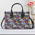 Graphic Flowers On Black Luxury PU Leather Handbag L Luxury PU Leather Handbag Plants Printed Offshore