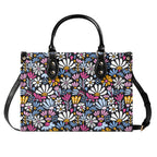 Graphic Flowers On Black Luxury PU Leather Handbag Luxury PU Leather Handbag Plants Printed Offshore