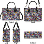Graphic Flowers On Black Luxury PU Leather Handbag Luxury PU Leather Handbag Plants Printed Offshore