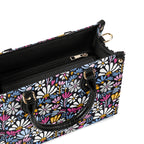Graphic Flowers On Black Luxury PU Leather Handbag Luxury PU Leather Handbag Plants Printed Offshore