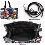 Graphic Flowers On Black Luxury PU Leather Handbag Luxury PU Leather Handbag Plants Printed Offshore