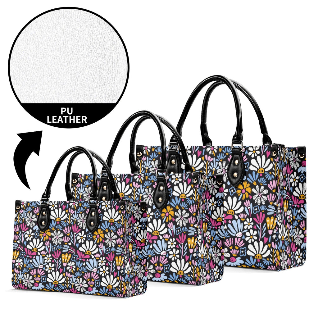 Graphic Flowers On Black Luxury PU Leather Handbag Luxury PU Leather Handbag Plants Printed Offshore