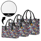 Graphic Flowers On Black Luxury PU Leather Handbag Luxury PU Leather Handbag Plants Printed Offshore