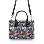 Graphic Flowers On Black Luxury PU Leather Handbag Luxury PU Leather Handbag Plants Printed Offshore