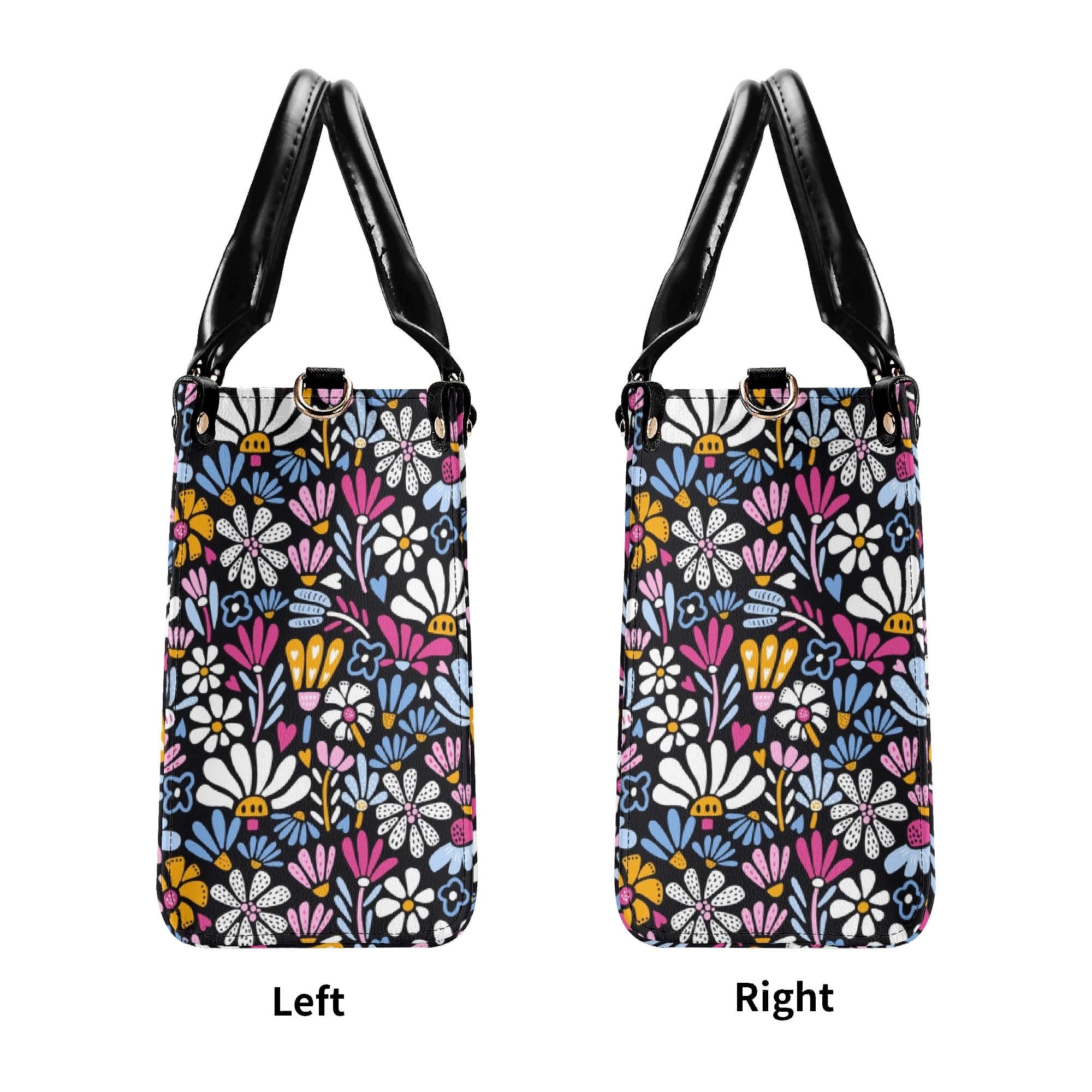 Graphic Flowers On Black Luxury PU Leather Handbag Luxury PU Leather Handbag Plants Printed Offshore
