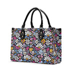 Graphic Flowers On Black Luxury PU Leather Handbag Luxury PU Leather Handbag Plants Printed Offshore