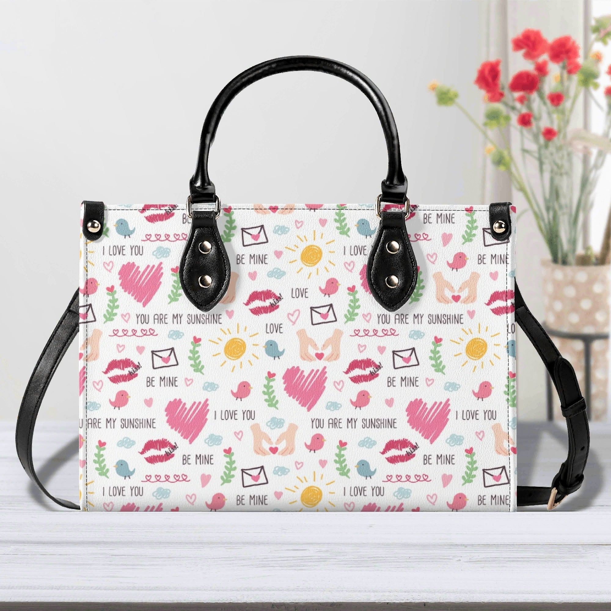 Valentine - Luxury PU Leather Handbag Black Luxury PU Leather Handbag Love Printed Offshore