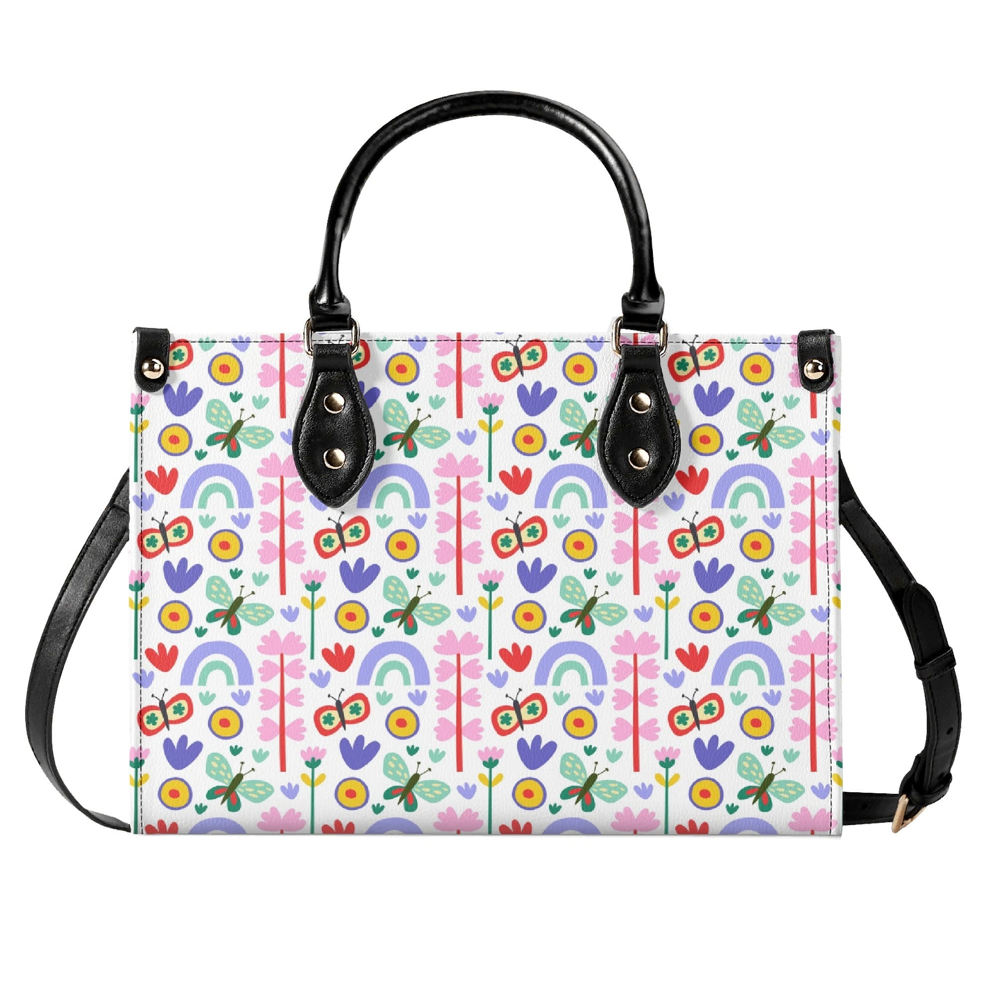 Rainbows And Butterflies Luxury PU Leather Handbag Luxury PU Leather Handbag Printed Offshore