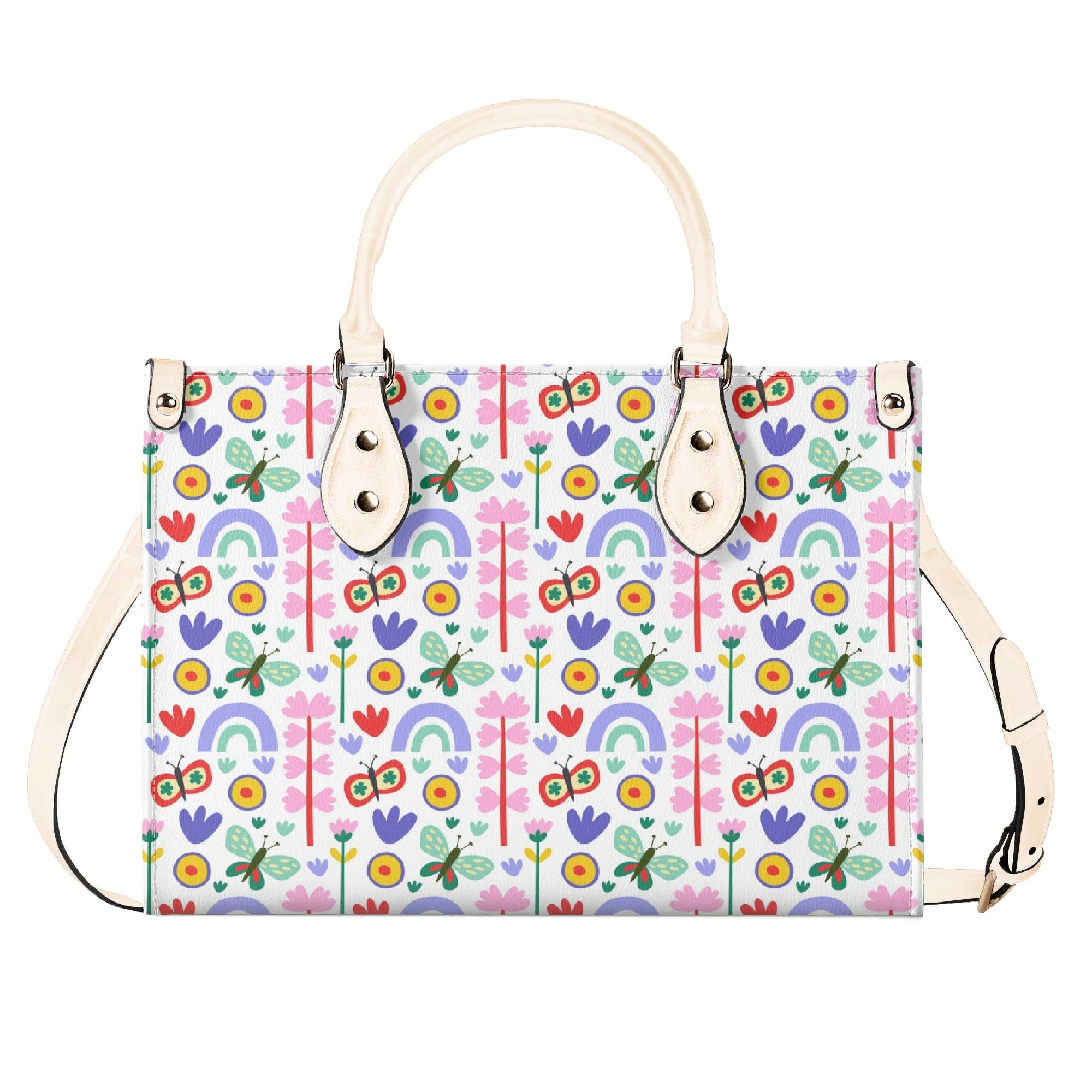 Rainbows And Butterflies Luxury PU Leather Handbag Luxury PU Leather Handbag Printed Offshore