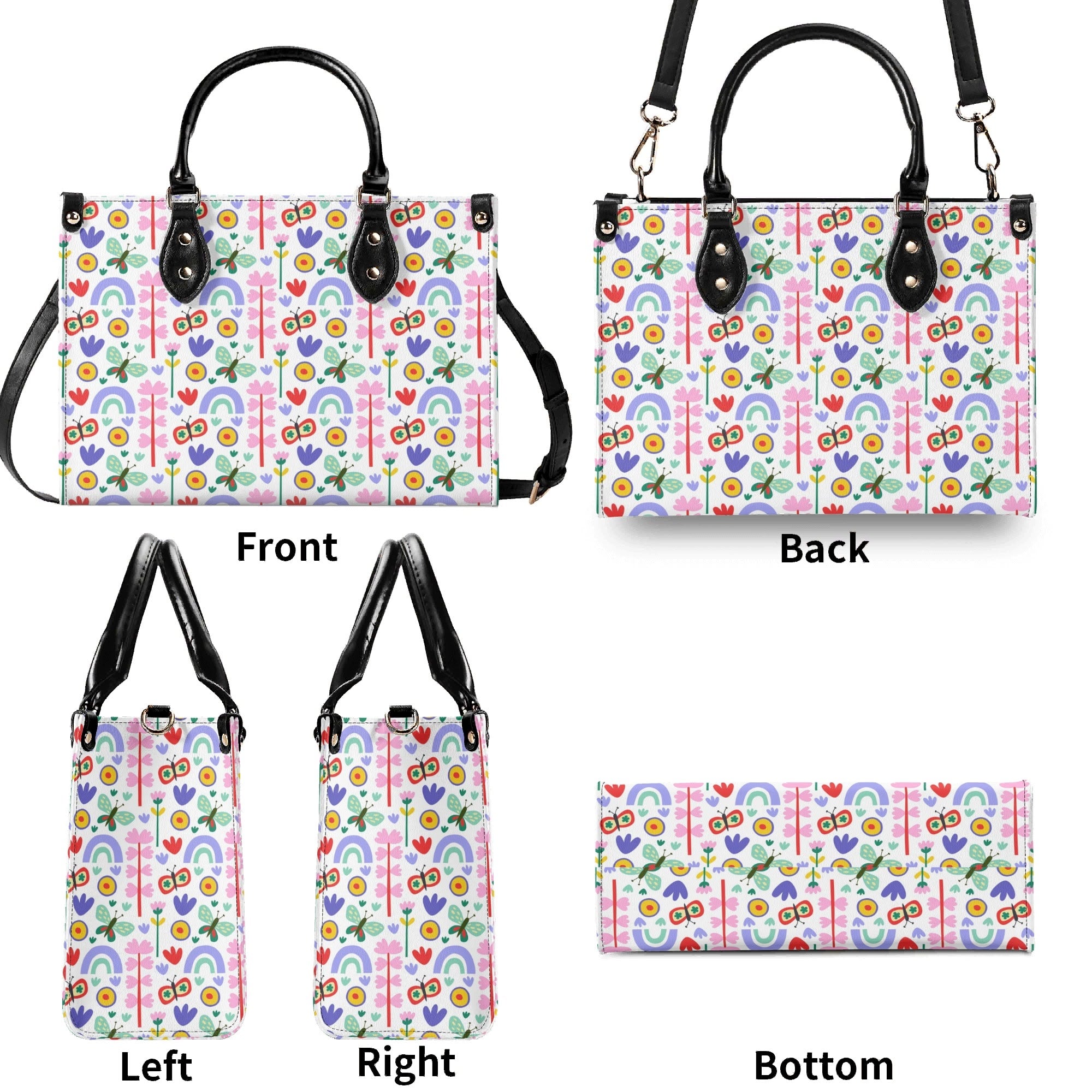 Rainbows And Butterflies Luxury PU Leather Handbag Luxury PU Leather Handbag Printed Offshore