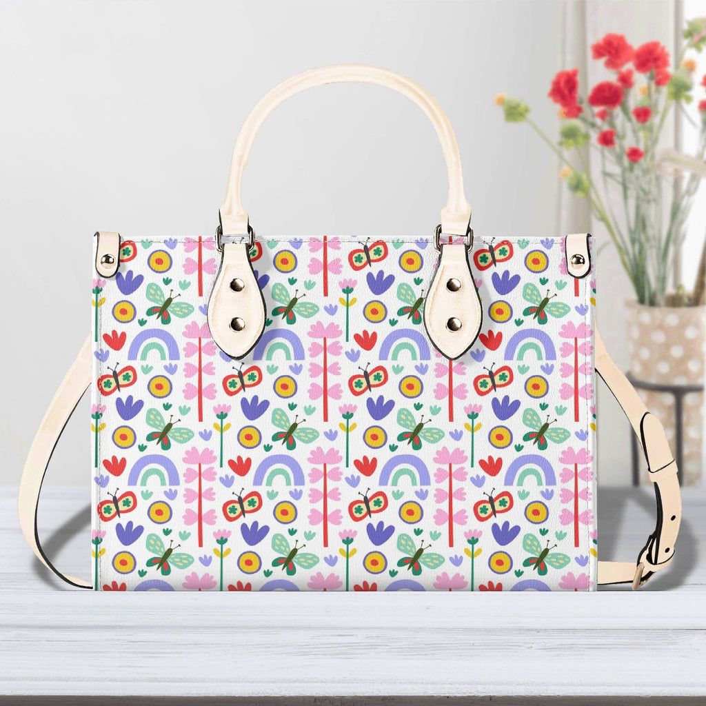 Rainbows And Butterflies Luxury PU Leather Handbag Beige Luxury PU Leather Handbag Printed Offshore