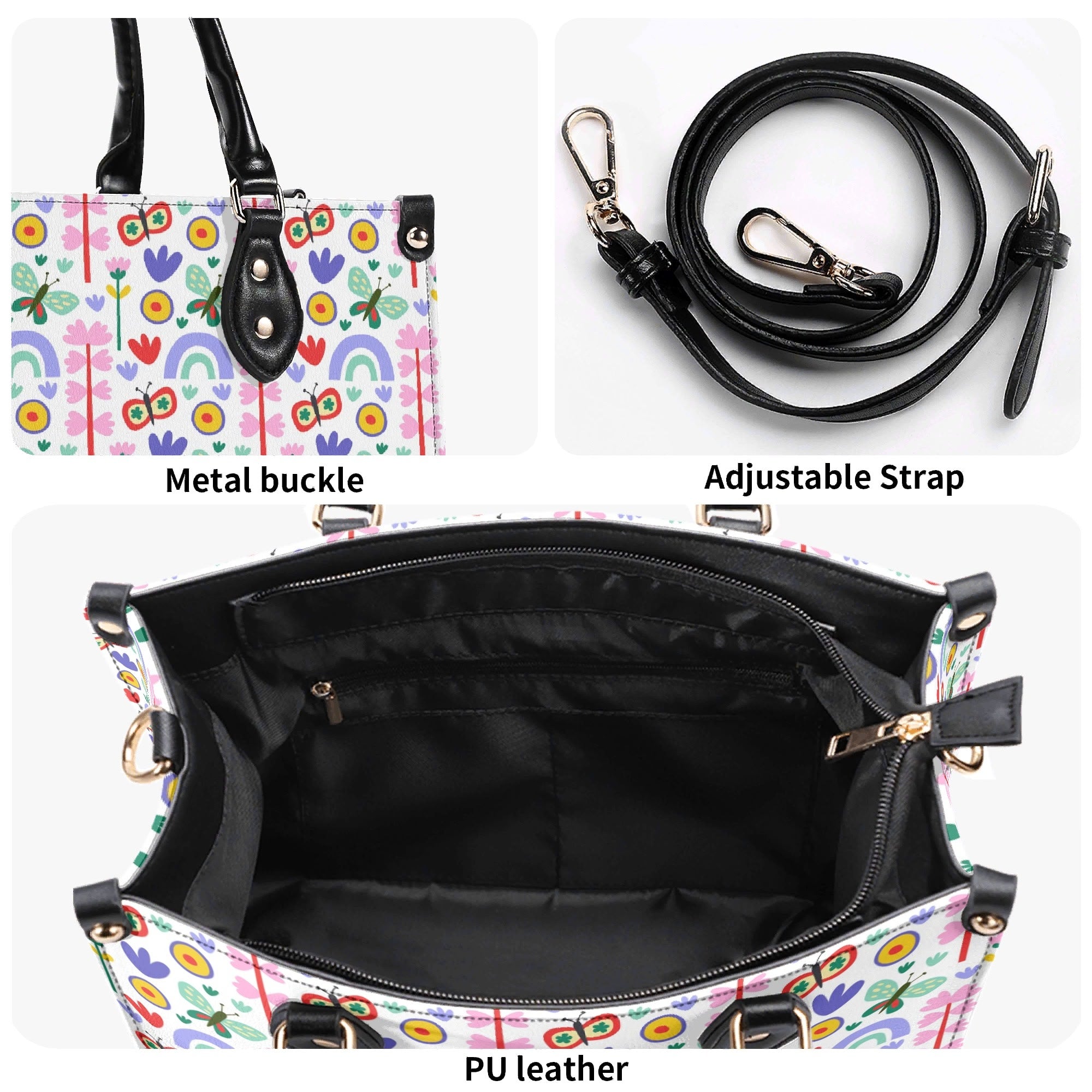 Rainbows And Butterflies Luxury PU Leather Handbag Luxury PU Leather Handbag Printed Offshore