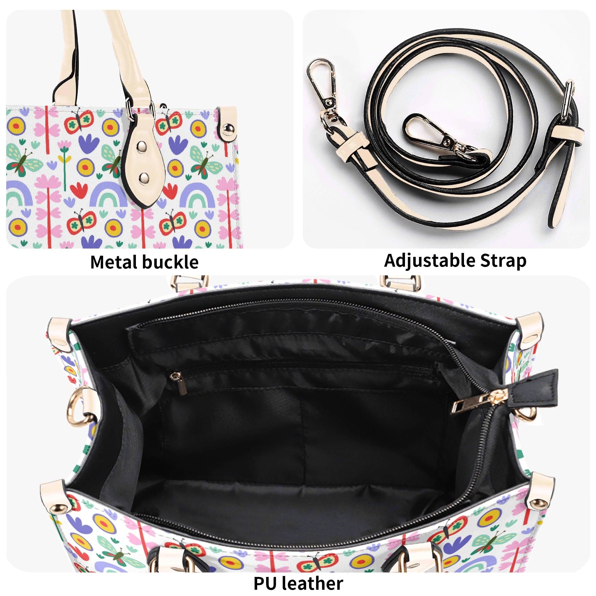 Rainbows And Butterflies Luxury PU Leather Handbag Luxury PU Leather Handbag Printed Offshore