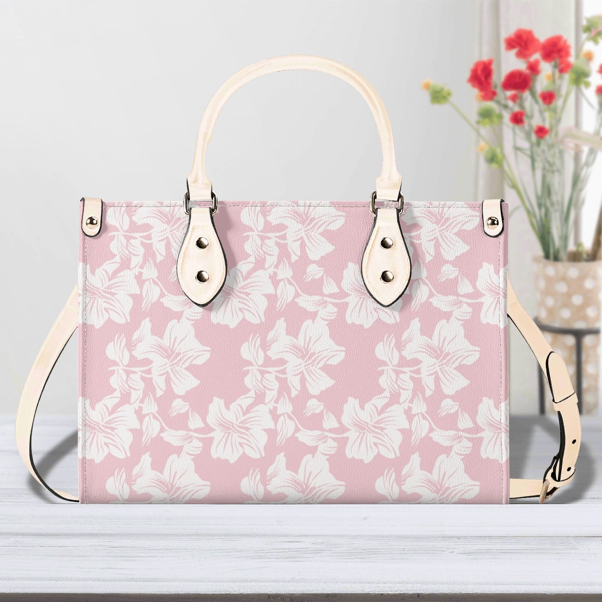 Pink Hawaiian Foliage Luxury PU Leather Handbag L Luxury PU Leather Handbag Plants Printed Offshore