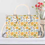 Retro boho Flowers Luxury PU Leather Handbag Beige Luxury PU Leather Handbag Plants Printed Offshore Retro