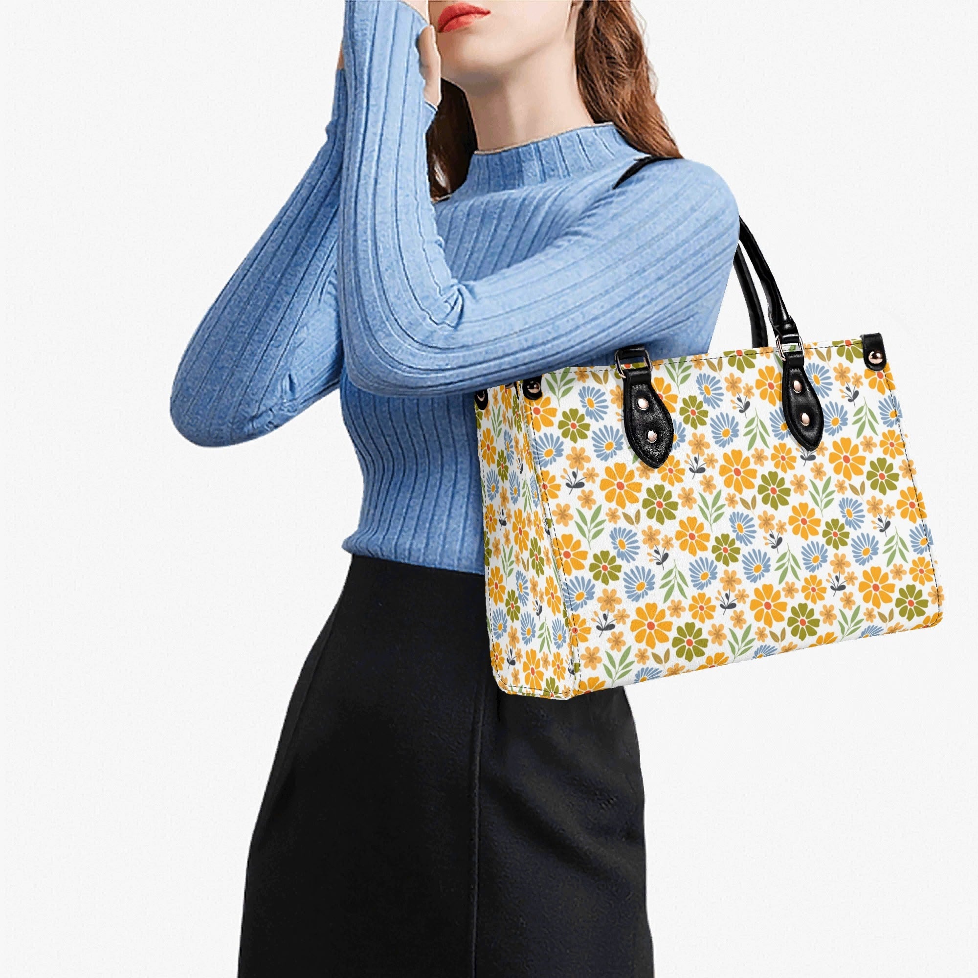 Retro boho Flowers Luxury PU Leather Handbag Luxury PU Leather Handbag Plants Printed Offshore Retro