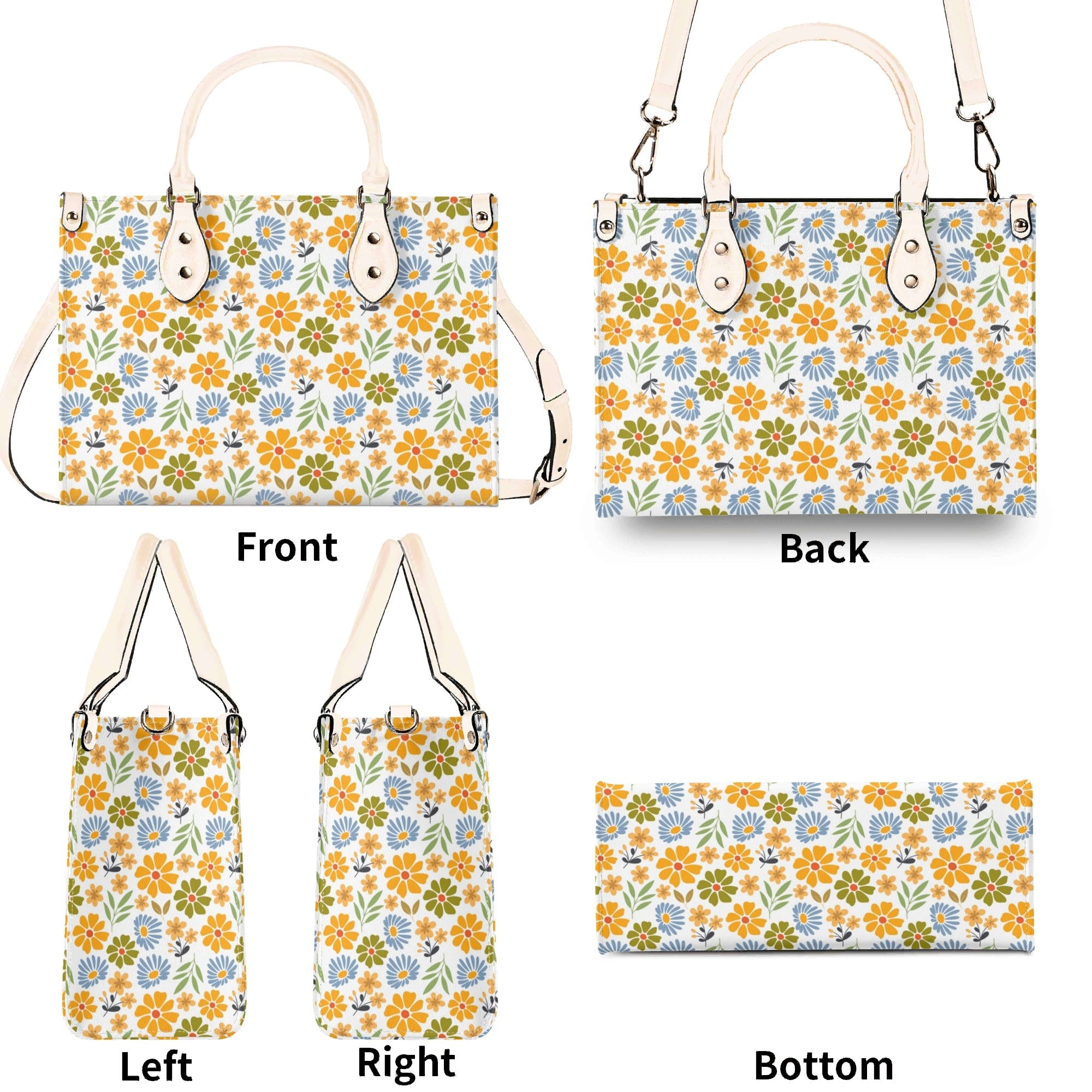 Retro boho Flowers Luxury PU Leather Handbag Luxury PU Leather Handbag Plants Printed Offshore Retro