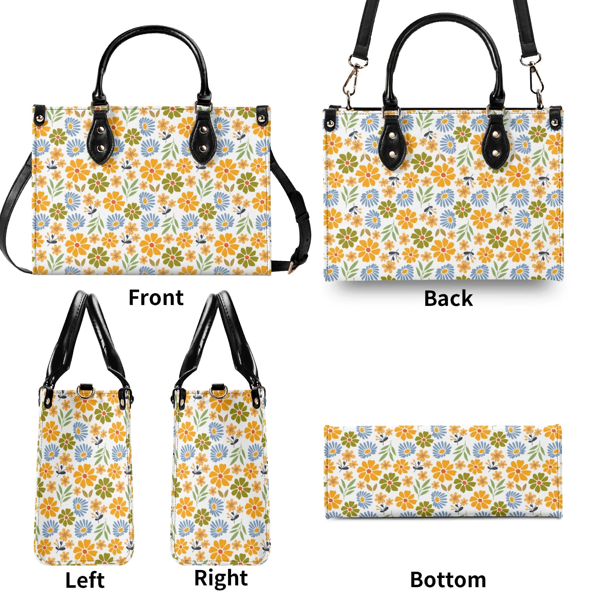 Retro boho Flowers Luxury PU Leather Handbag Luxury PU Leather Handbag Plants Printed Offshore Retro