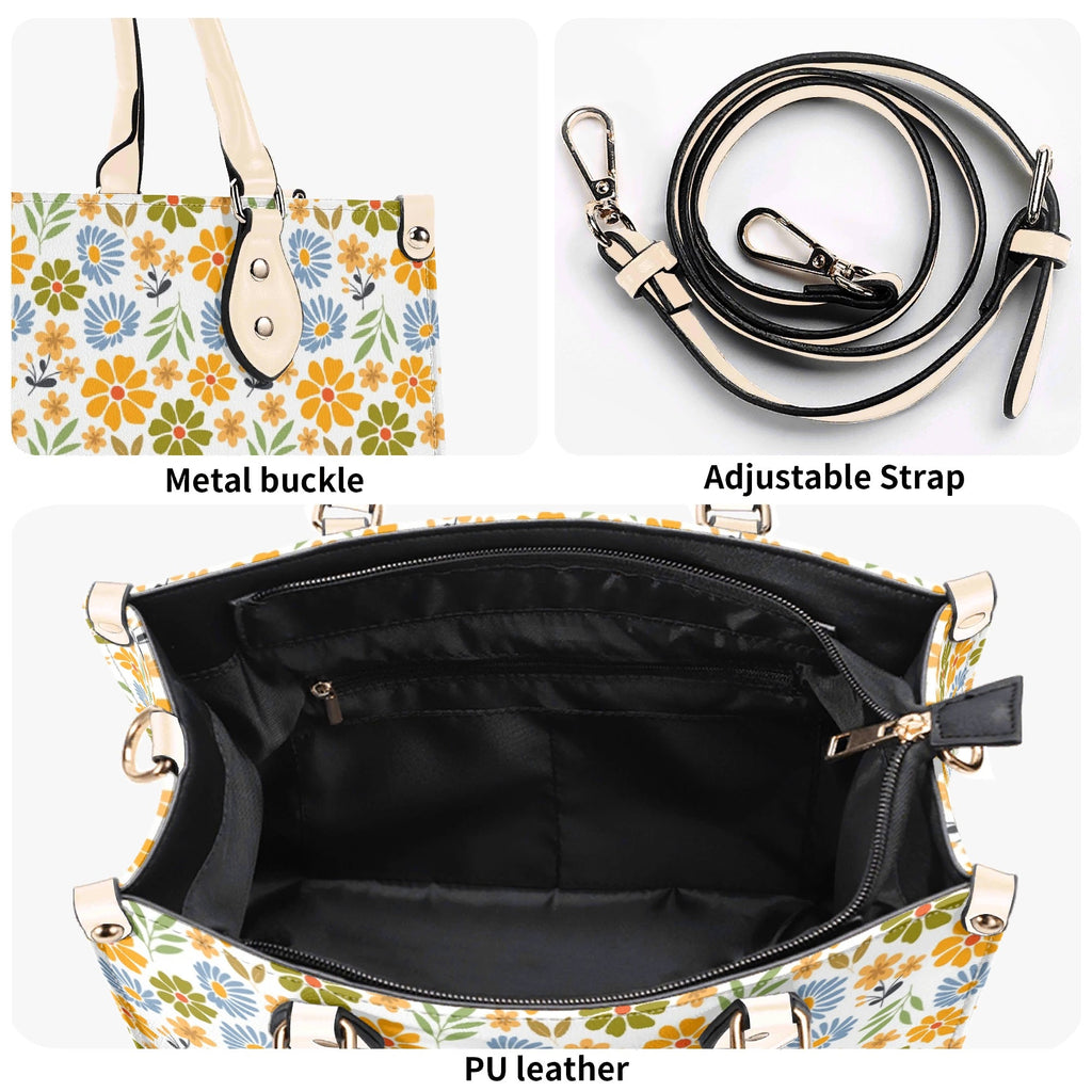 Retro boho Flowers Luxury PU Leather Handbag Luxury PU Leather Handbag Plants Printed Offshore Retro