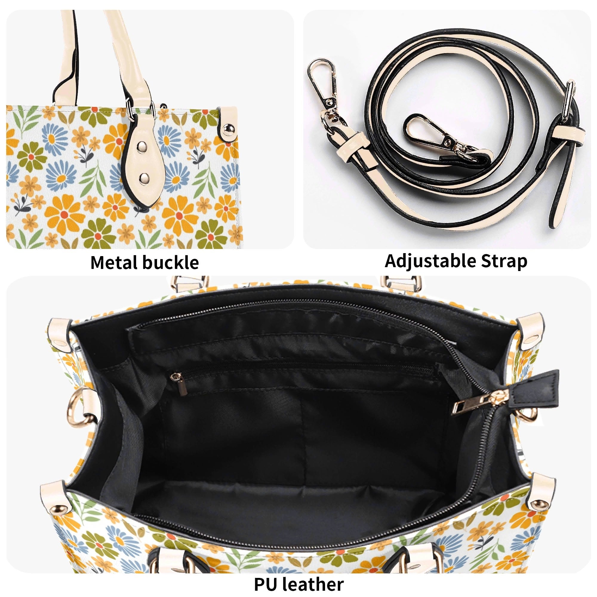 Retro boho Flowers Luxury PU Leather Handbag Luxury PU Leather Handbag Plants Printed Offshore Retro