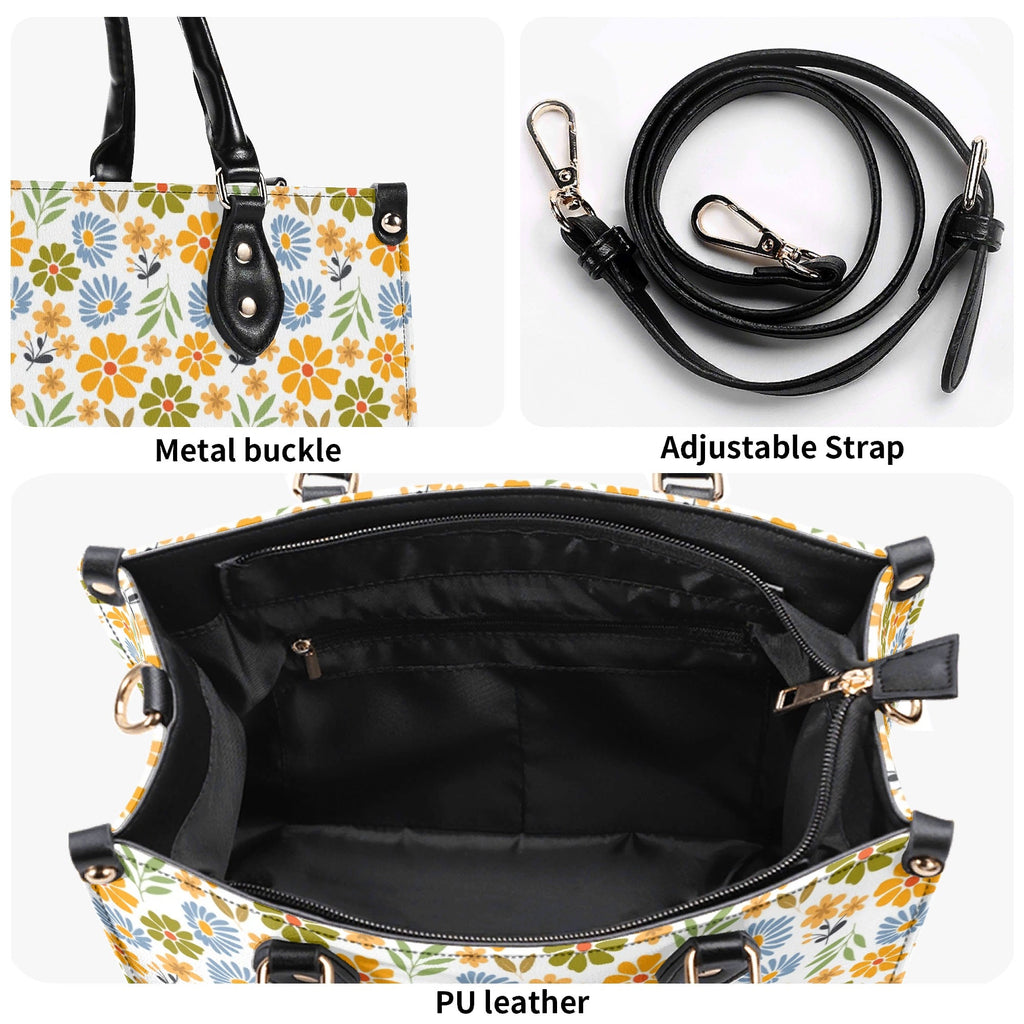 Retro boho Flowers Luxury PU Leather Handbag Luxury PU Leather Handbag Plants Printed Offshore Retro