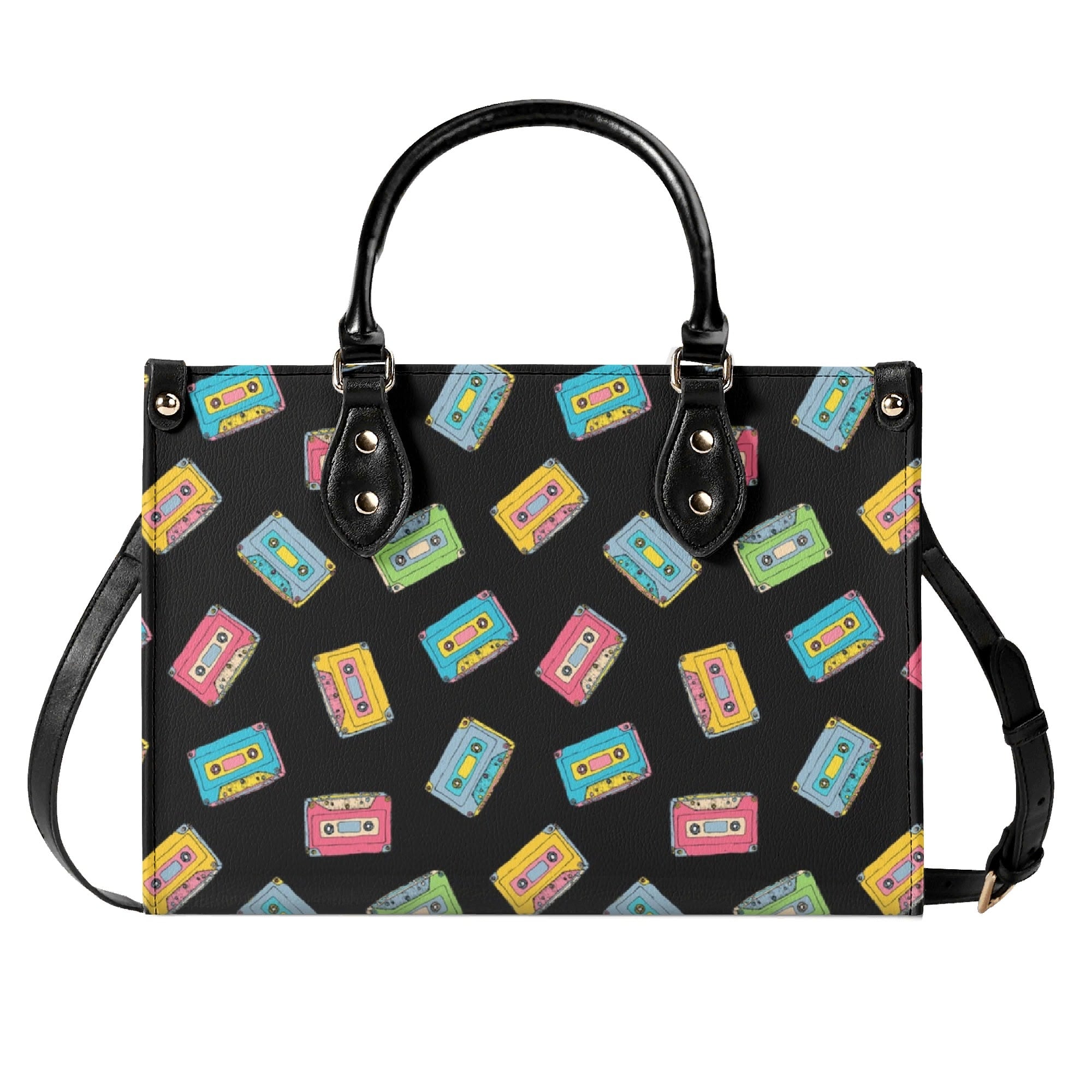 Colourful Cassette Tapes Luxury PU Leather Handbag Luxury PU Leather Handbag Music Printed Offshore Retro