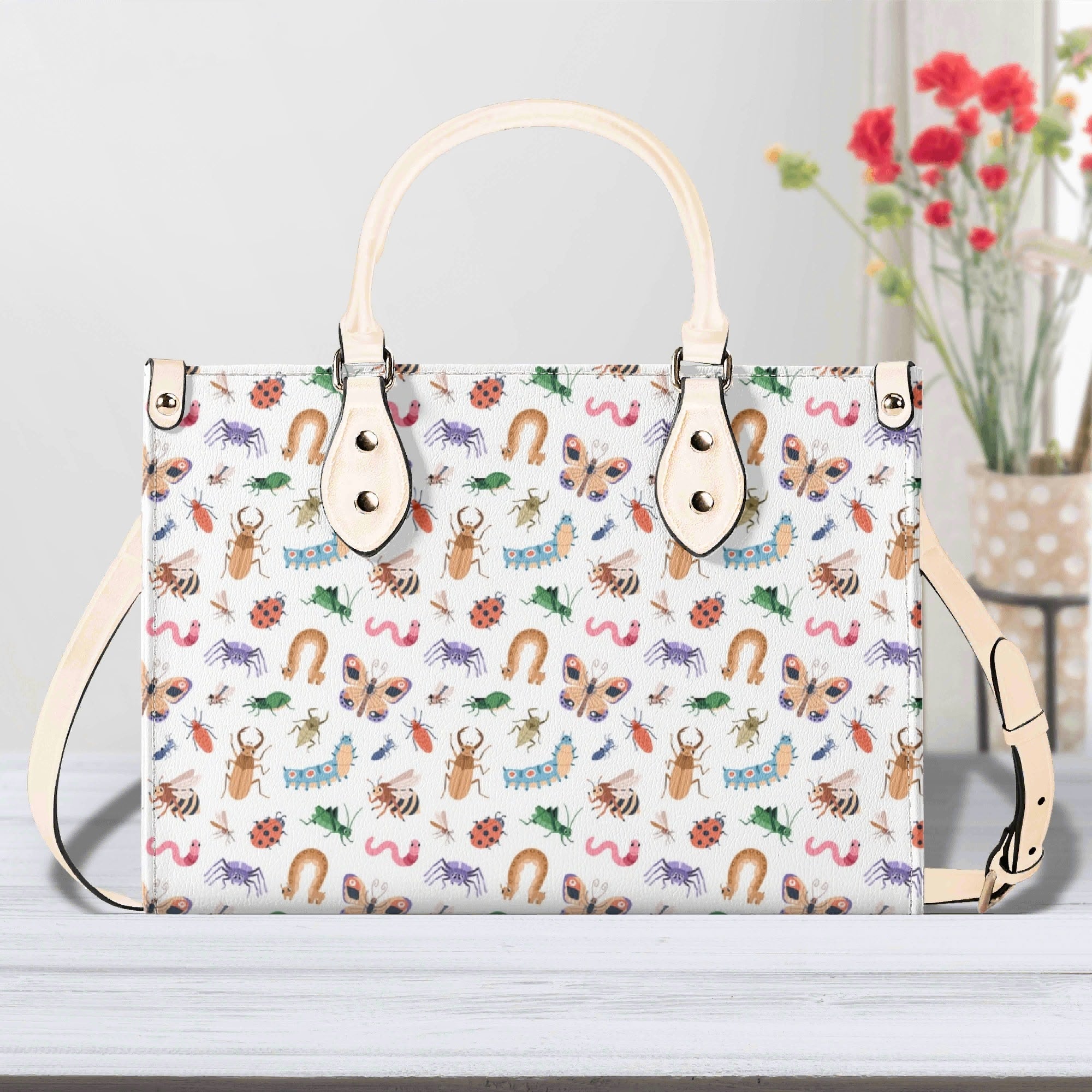 Cute Little Bugs Luxury PU Leather Handbag Beige Luxury PU Leather Handbag animal Printed Offshore