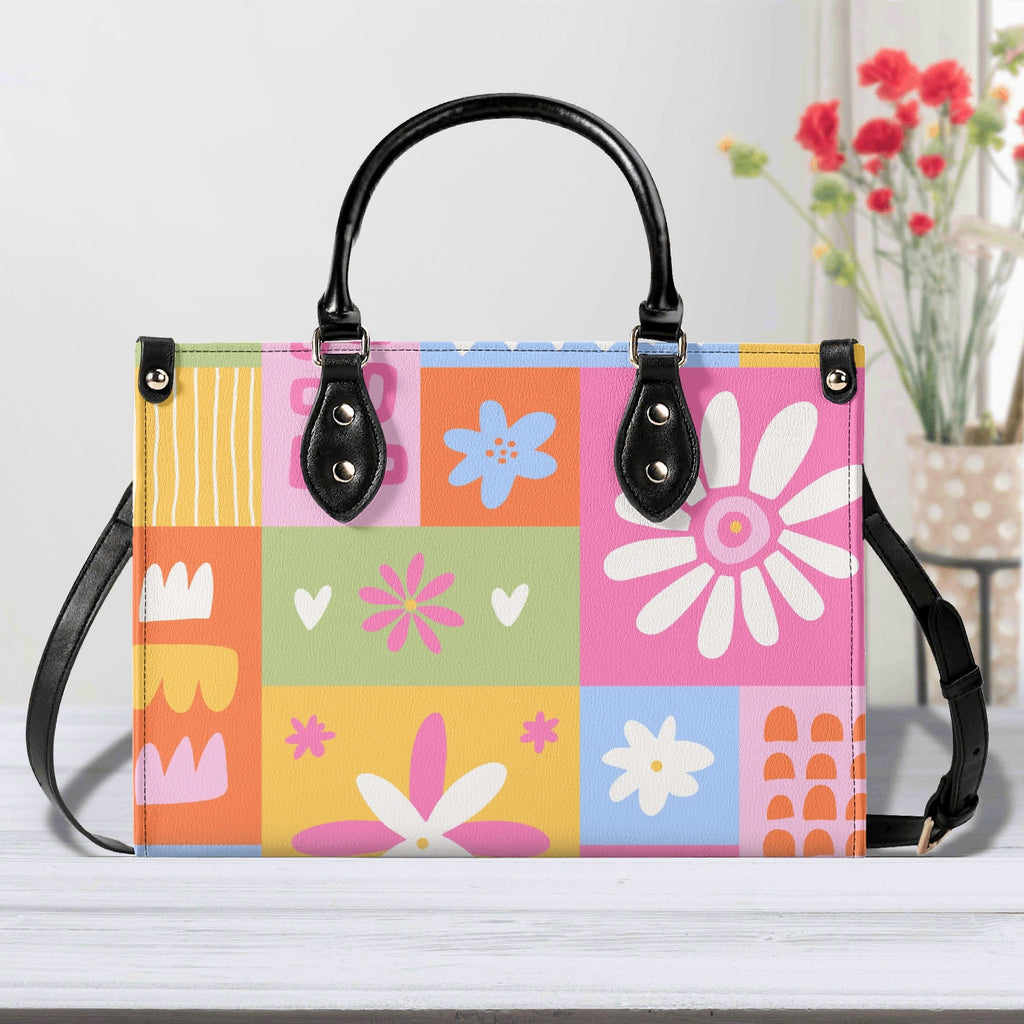 Floral Patchwork Luxury PU Leather Handbag Black Luxury PU Leather Handbag Printed Offshore