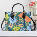 Bright Boho Flowers Luxury PU Leather Handbag Black Luxury PU Leather Handbag Plants Printed Offshore
