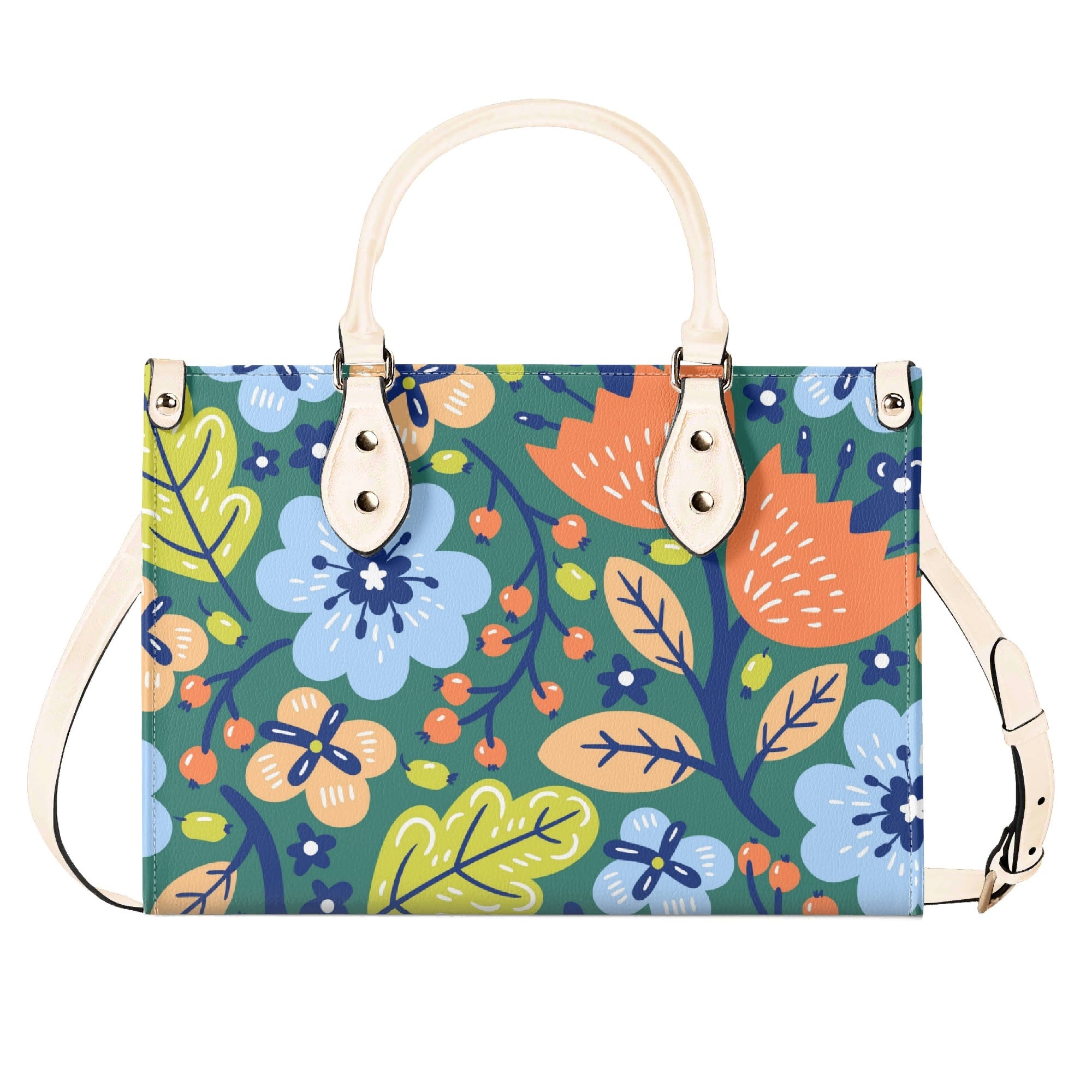 Bright Boho Flowers Luxury PU Leather Handbag Luxury PU Leather Handbag Plants Printed Offshore