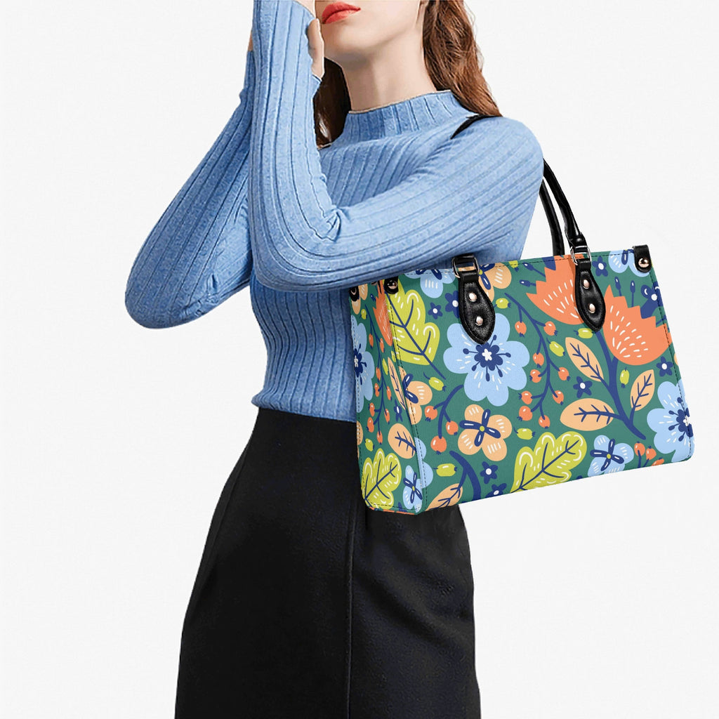 Bright Boho Flowers Luxury PU Leather Handbag Luxury PU Leather Handbag Plants Printed Offshore