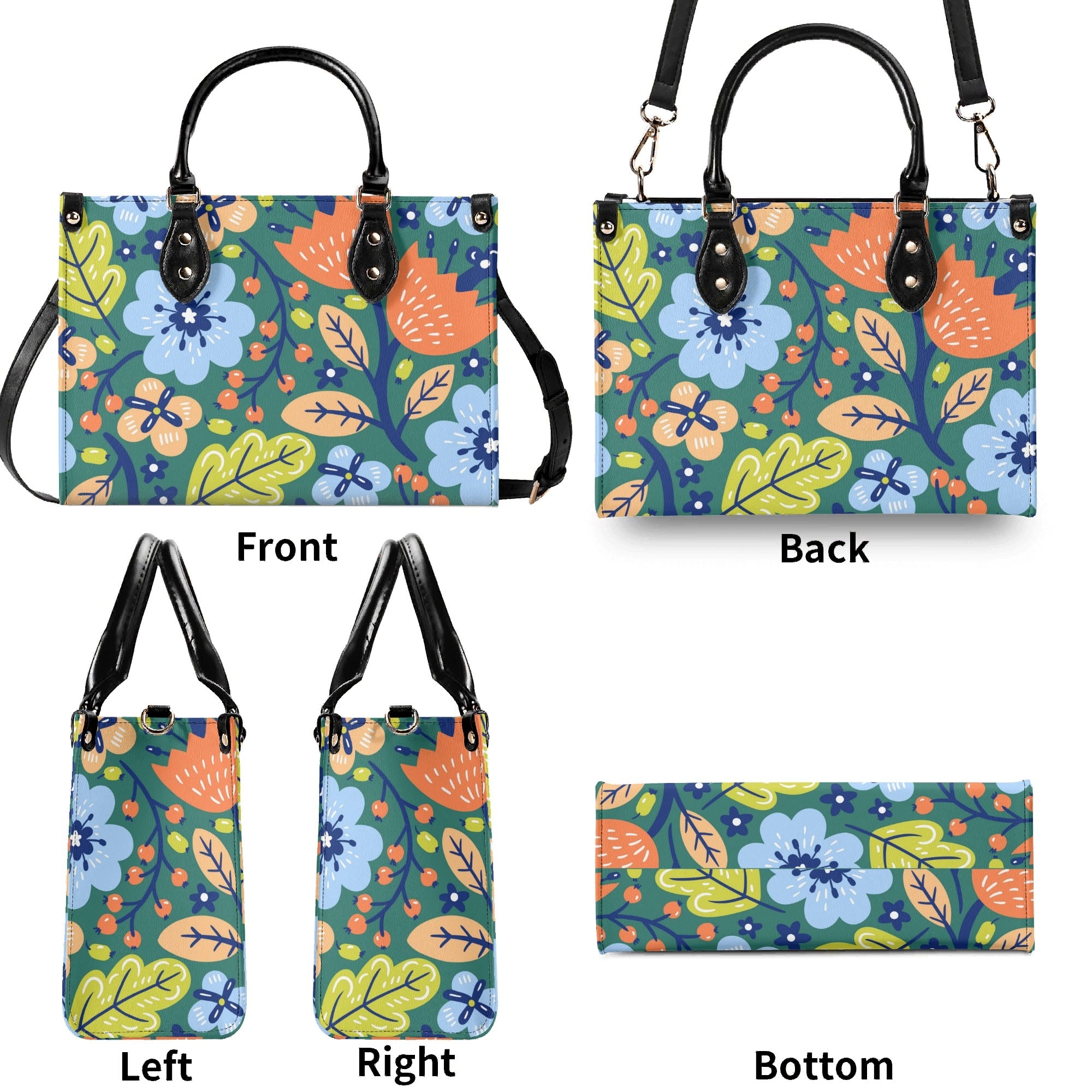 Bright Boho Flowers Luxury PU Leather Handbag Luxury PU Leather Handbag Plants Printed Offshore