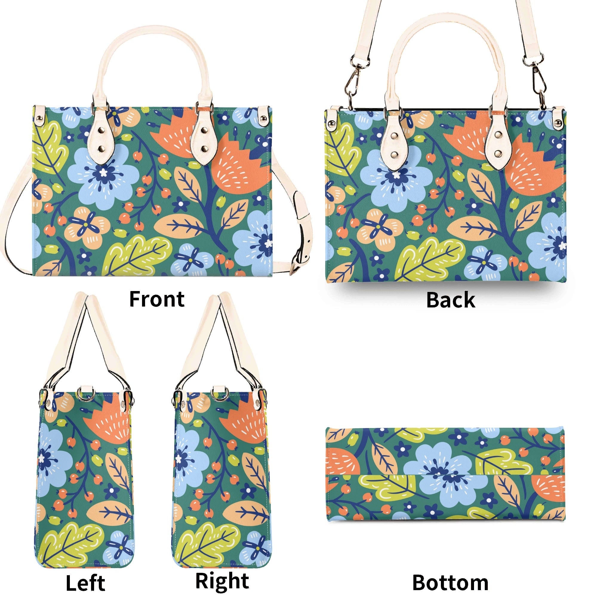 Bright Boho Flowers Luxury PU Leather Handbag Luxury PU Leather Handbag Plants Printed Offshore