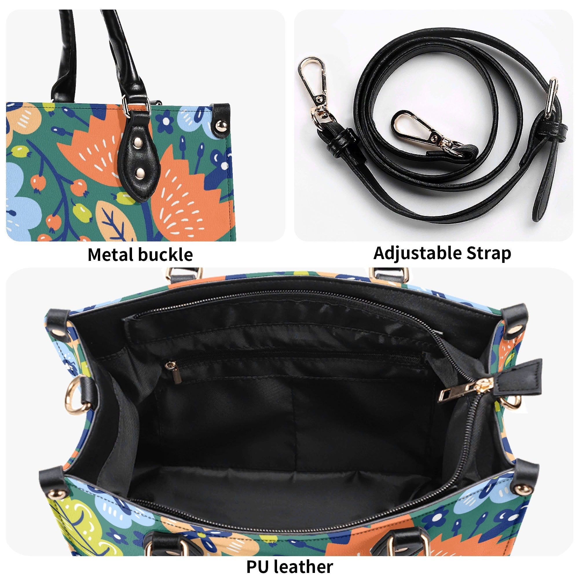 Bright Boho Flowers Luxury PU Leather Handbag Luxury PU Leather Handbag Plants Printed Offshore