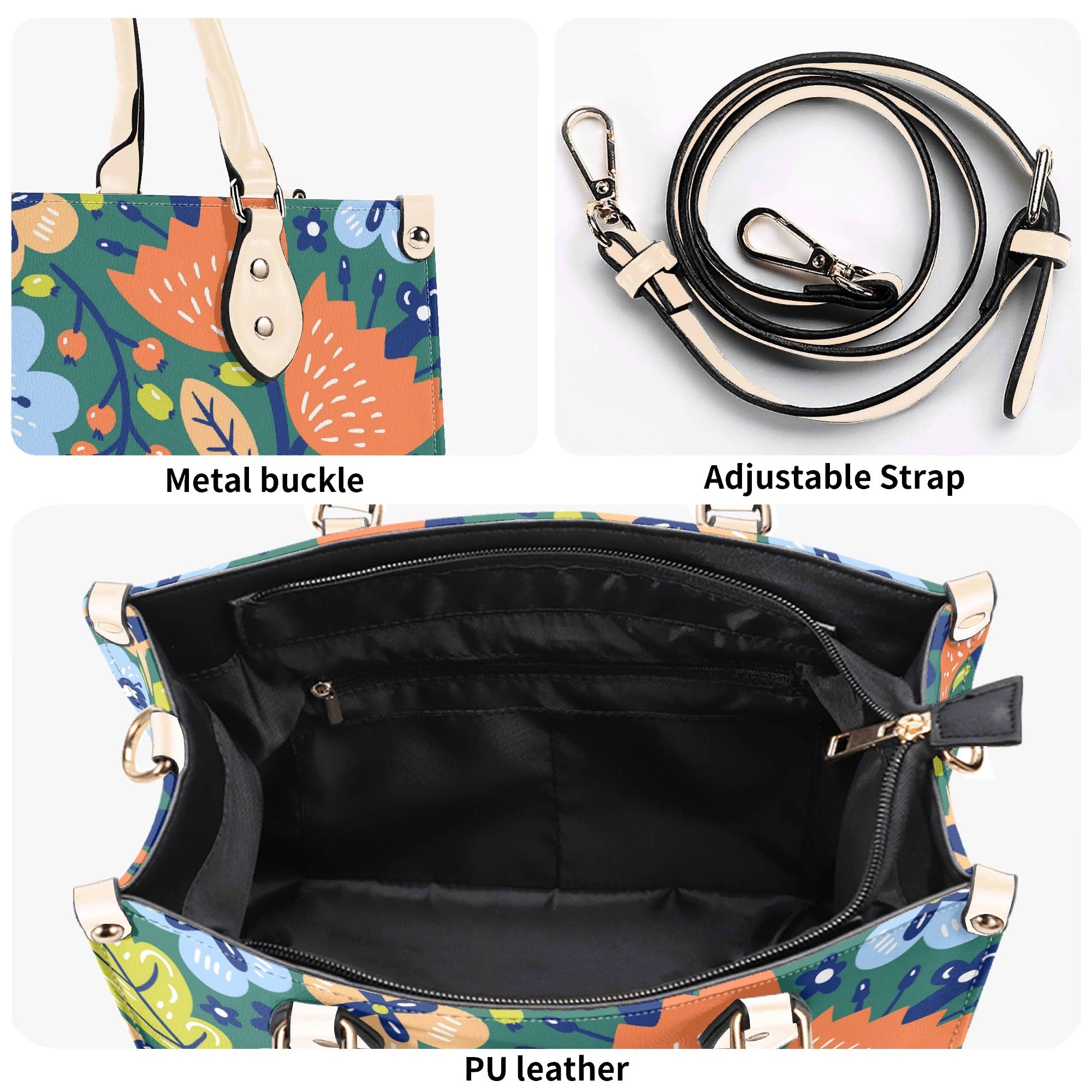 Bright Boho Flowers Luxury PU Leather Handbag Luxury PU Leather Handbag Plants Printed Offshore
