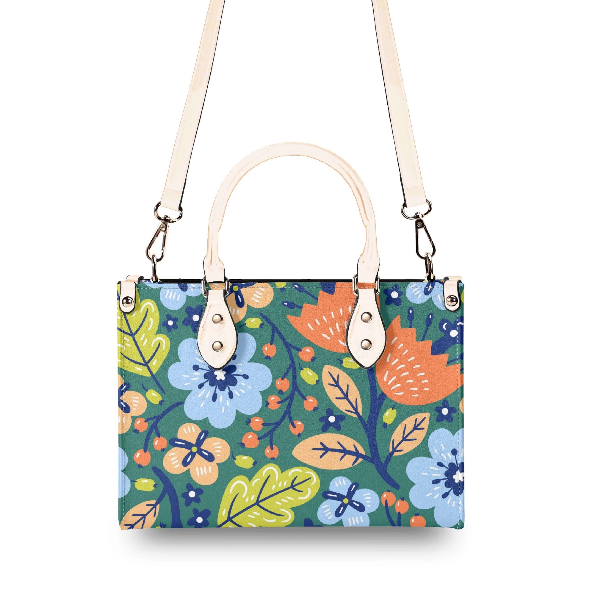 Bright Boho Flowers Luxury PU Leather Handbag Luxury PU Leather Handbag Plants Printed Offshore