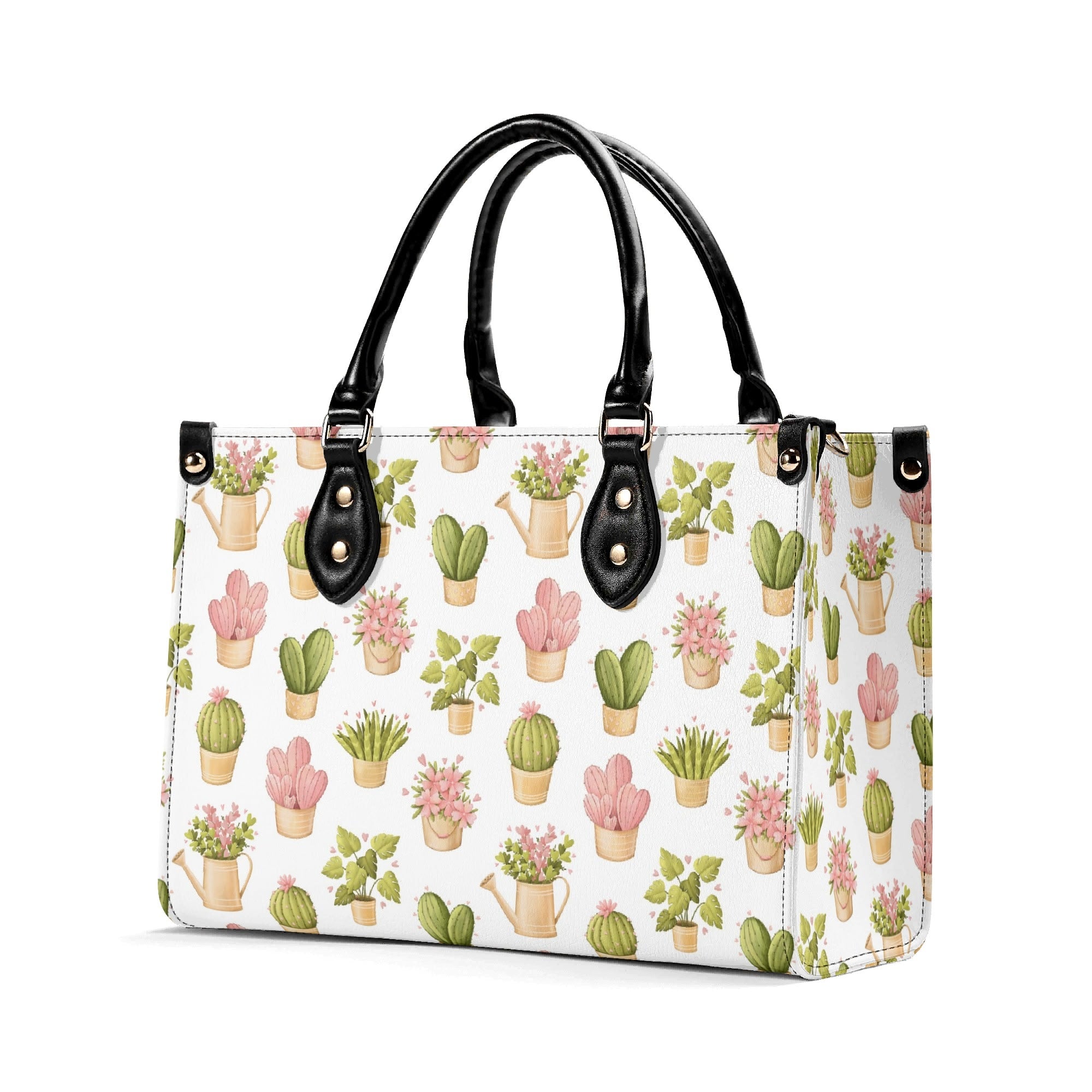 Cactus Pots And Flowers Luxury PU Leather Handbag Luxury PU Leather Handbag Plants Printed Offshore