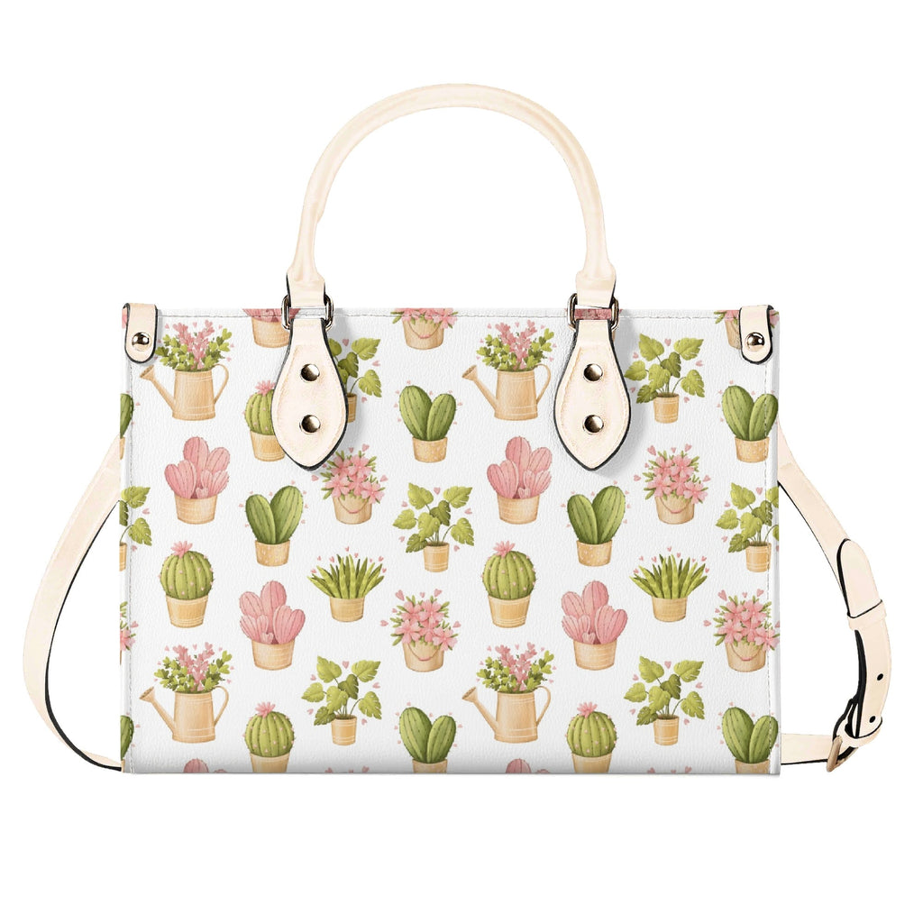 Cactus Pots And Flowers Luxury PU Leather Handbag Luxury PU Leather Handbag Plants Printed Offshore