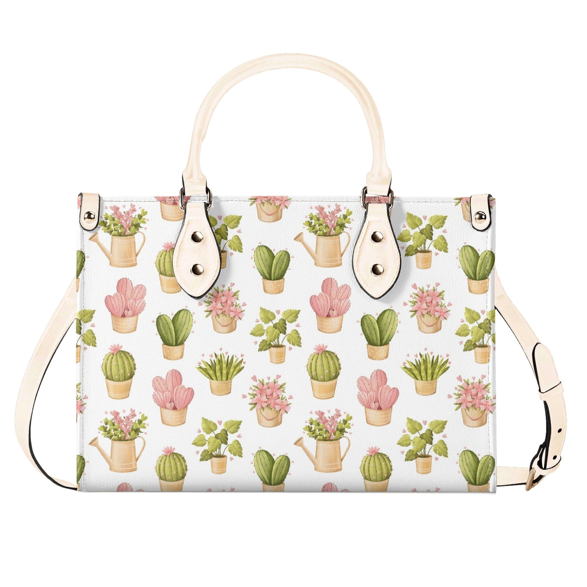 Cactus Pots And Flowers Luxury PU Leather Handbag Luxury PU Leather Handbag Plants Printed Offshore
