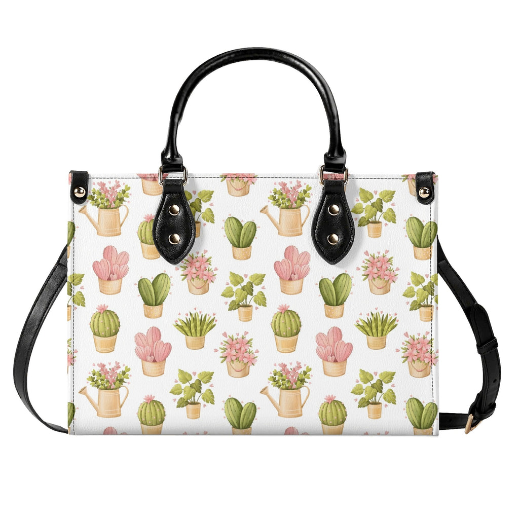 Cactus Pots And Flowers Luxury PU Leather Handbag Luxury PU Leather Handbag Plants Printed Offshore