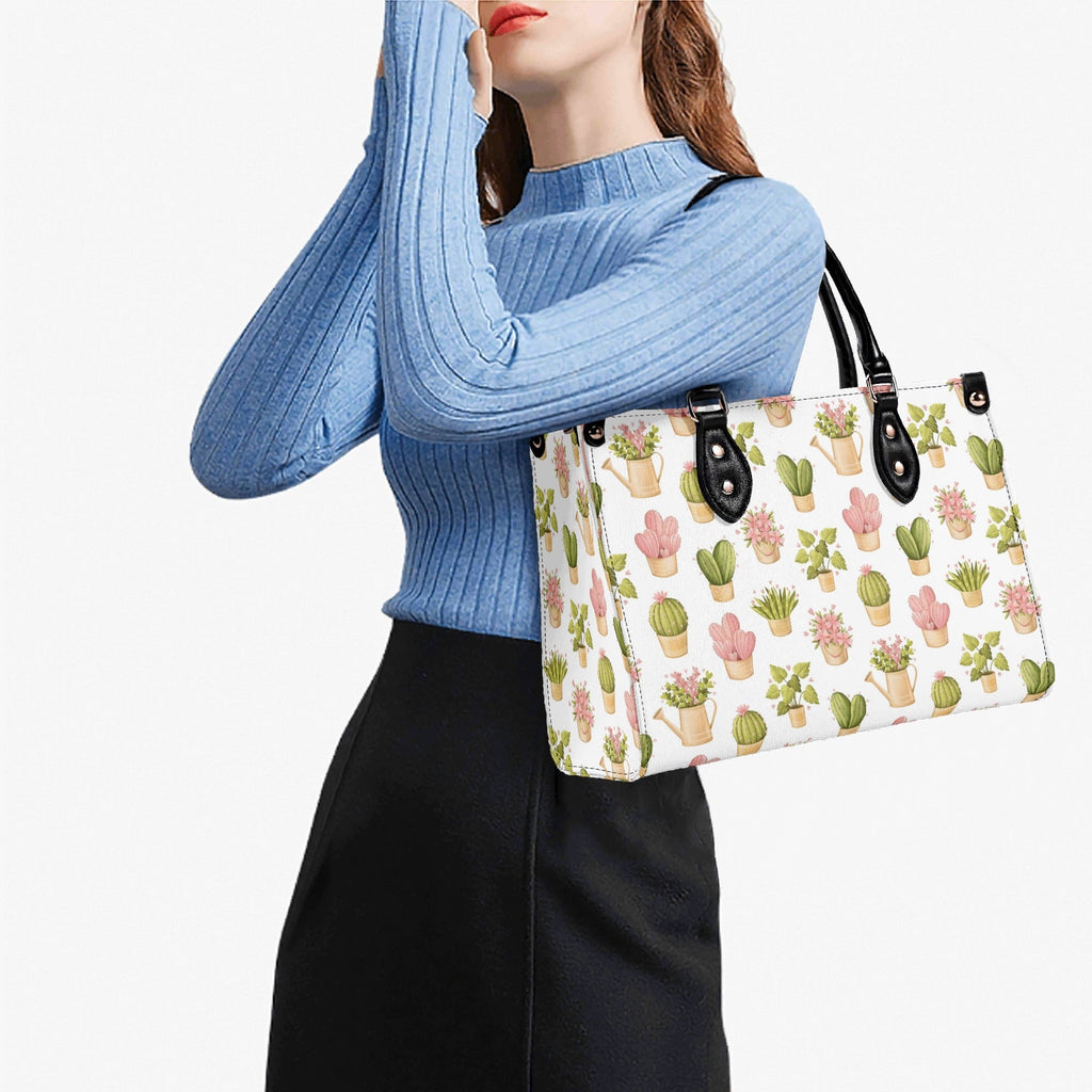 Cactus Pots And Flowers Luxury PU Leather Handbag Luxury PU Leather Handbag Plants Printed Offshore