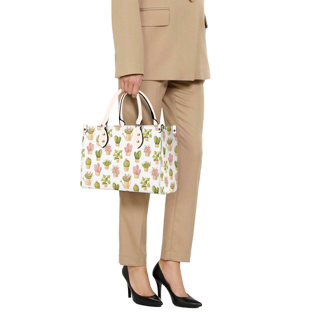 Cactus Pots And Flowers Luxury PU Leather Handbag Luxury PU Leather Handbag Plants Printed Offshore