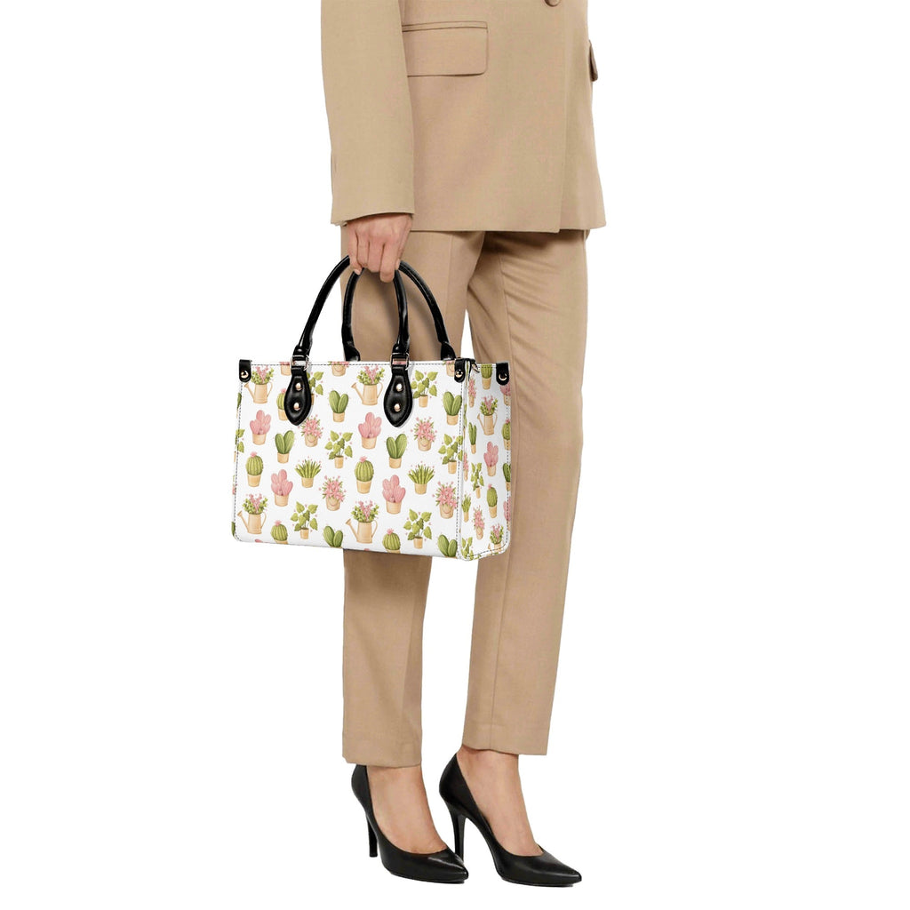 Cactus Pots And Flowers Luxury PU Leather Handbag Luxury PU Leather Handbag Plants Printed Offshore