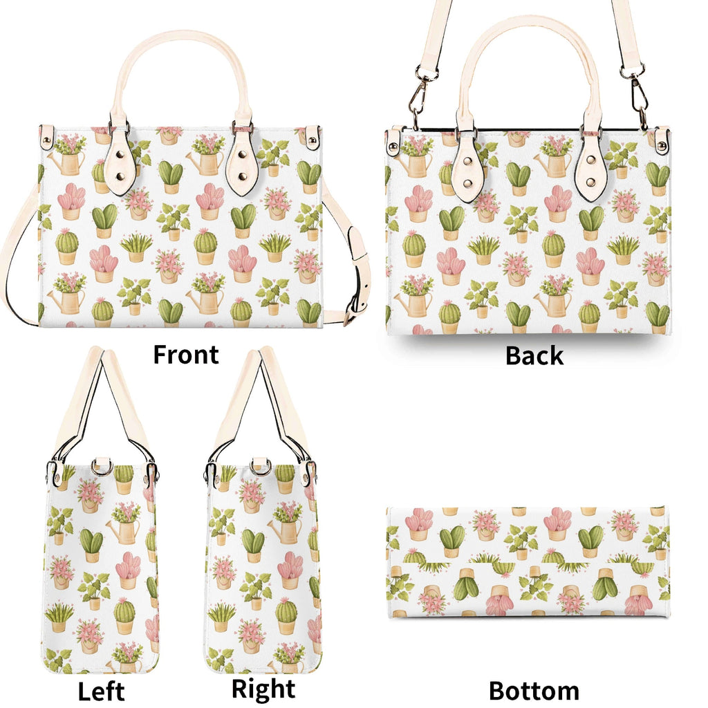 Cactus Pots And Flowers Luxury PU Leather Handbag Luxury PU Leather Handbag Plants Printed Offshore