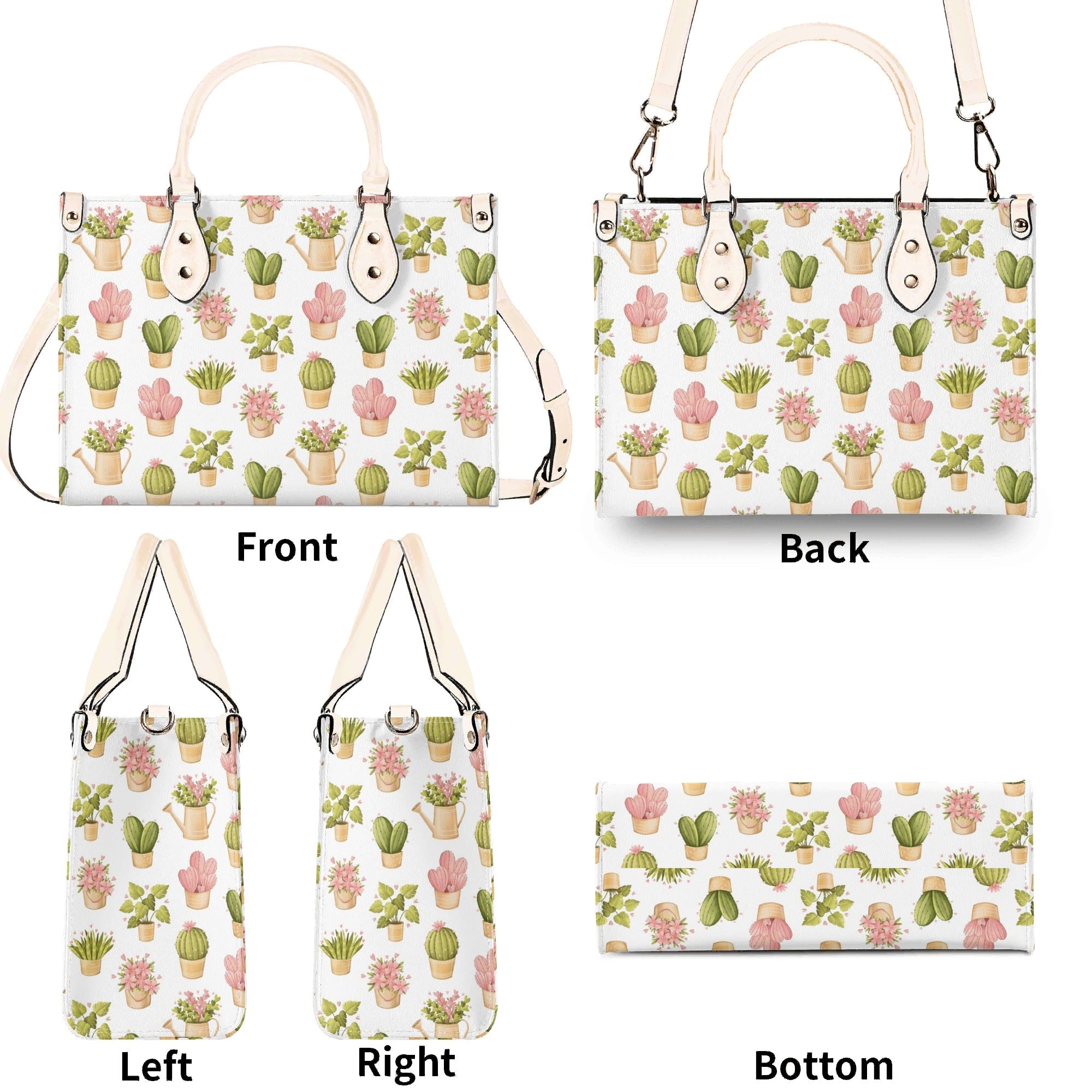 Cactus Pots And Flowers Luxury PU Leather Handbag Luxury PU Leather Handbag Plants Printed Offshore