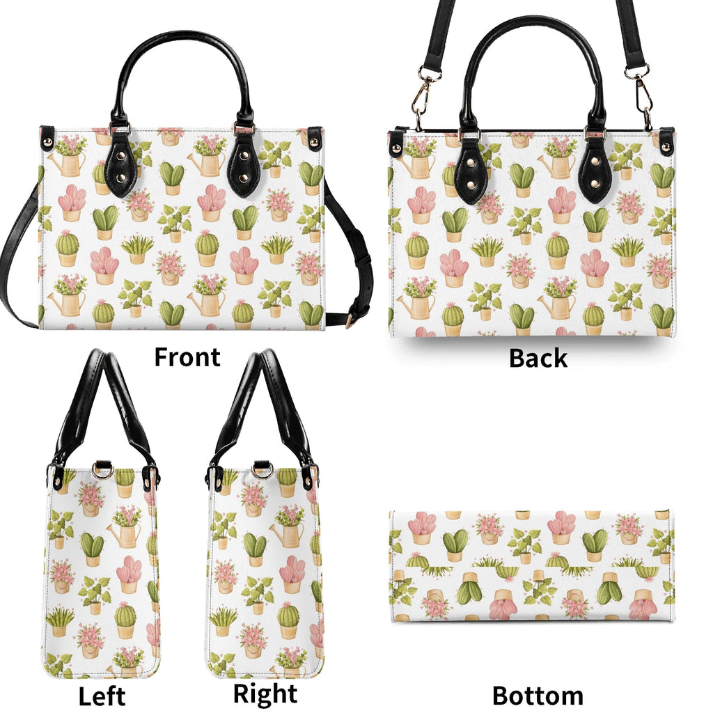 Cactus Pots And Flowers Luxury PU Leather Handbag Luxury PU Leather Handbag Plants Printed Offshore
