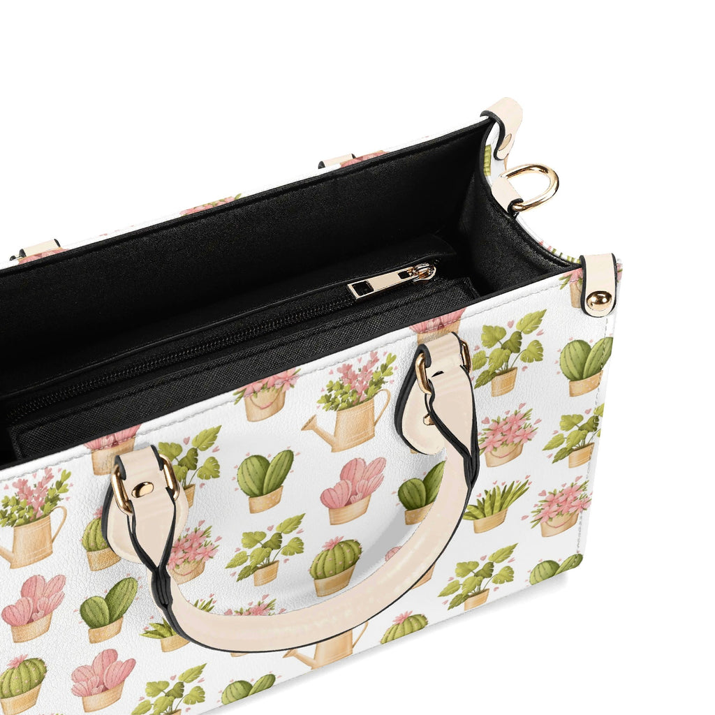 Cactus Pots And Flowers Luxury PU Leather Handbag Luxury PU Leather Handbag Plants Printed Offshore