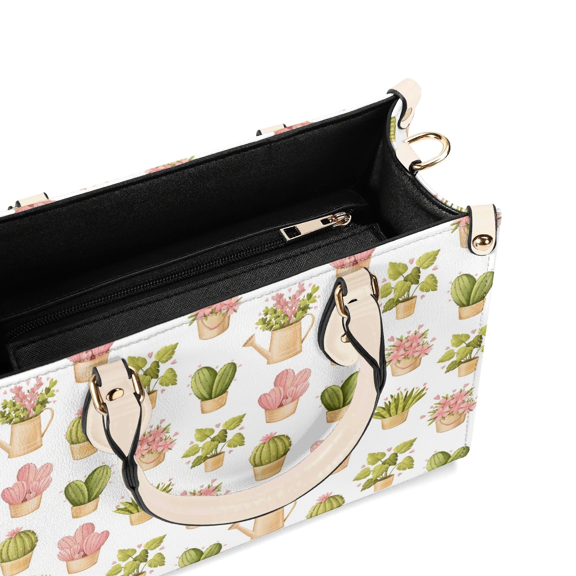 Cactus Pots And Flowers Luxury PU Leather Handbag Luxury PU Leather Handbag Plants Printed Offshore